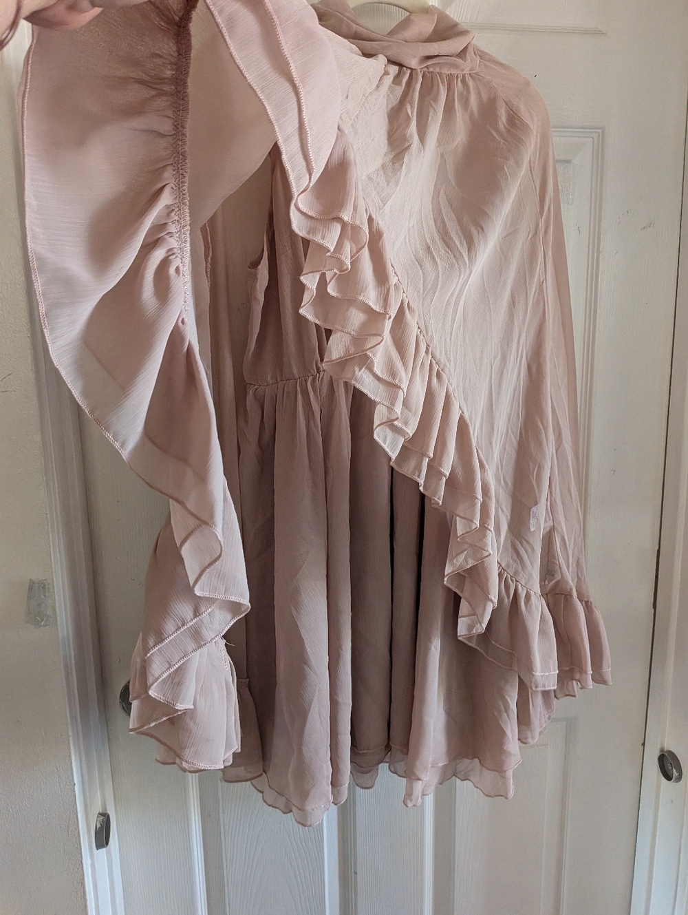 Commense Semi-Sheer Chiffon Ruffle Dress With Outer Cape - Picture 12 of 16
